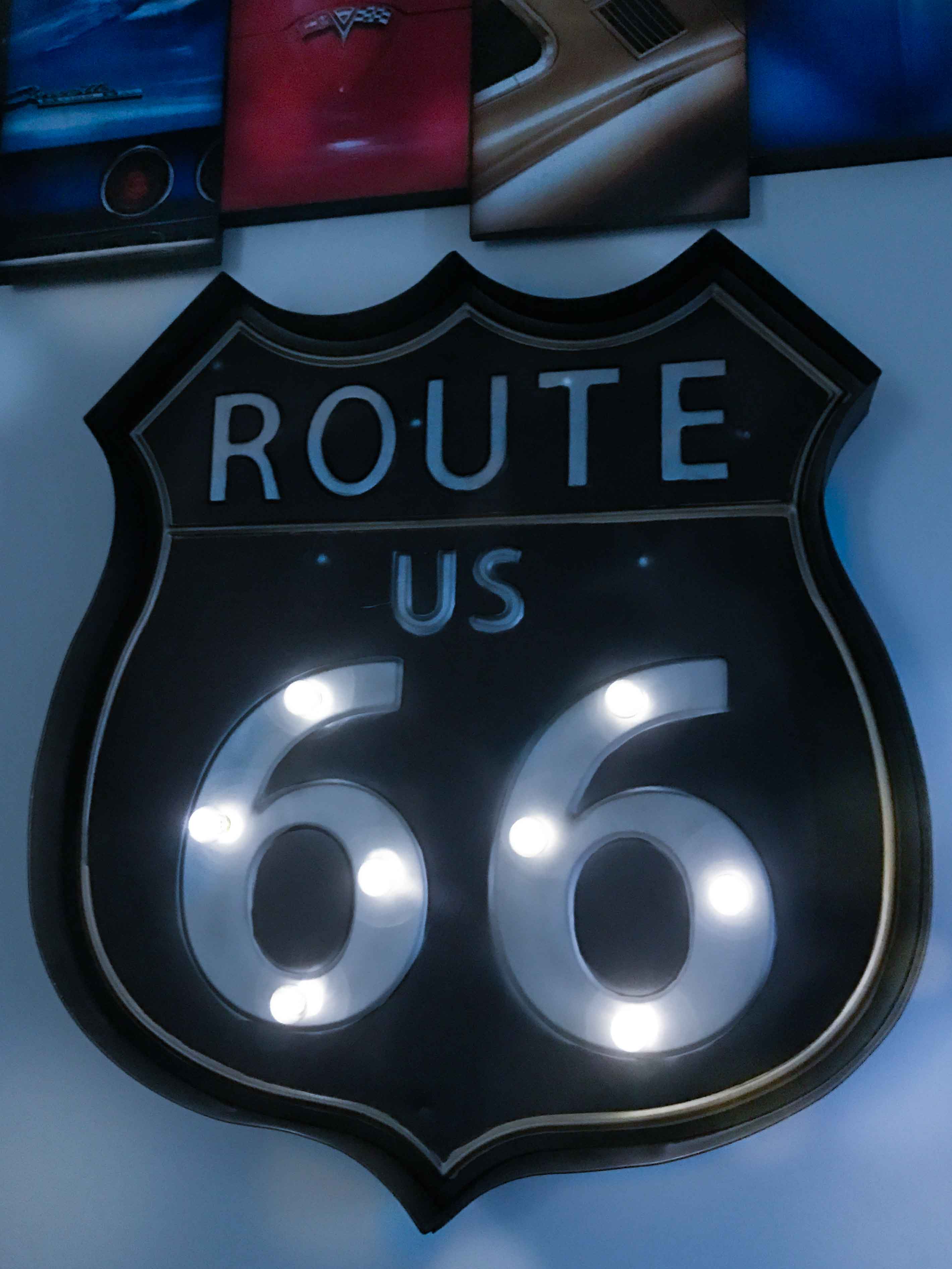 A light up Route 66 sign