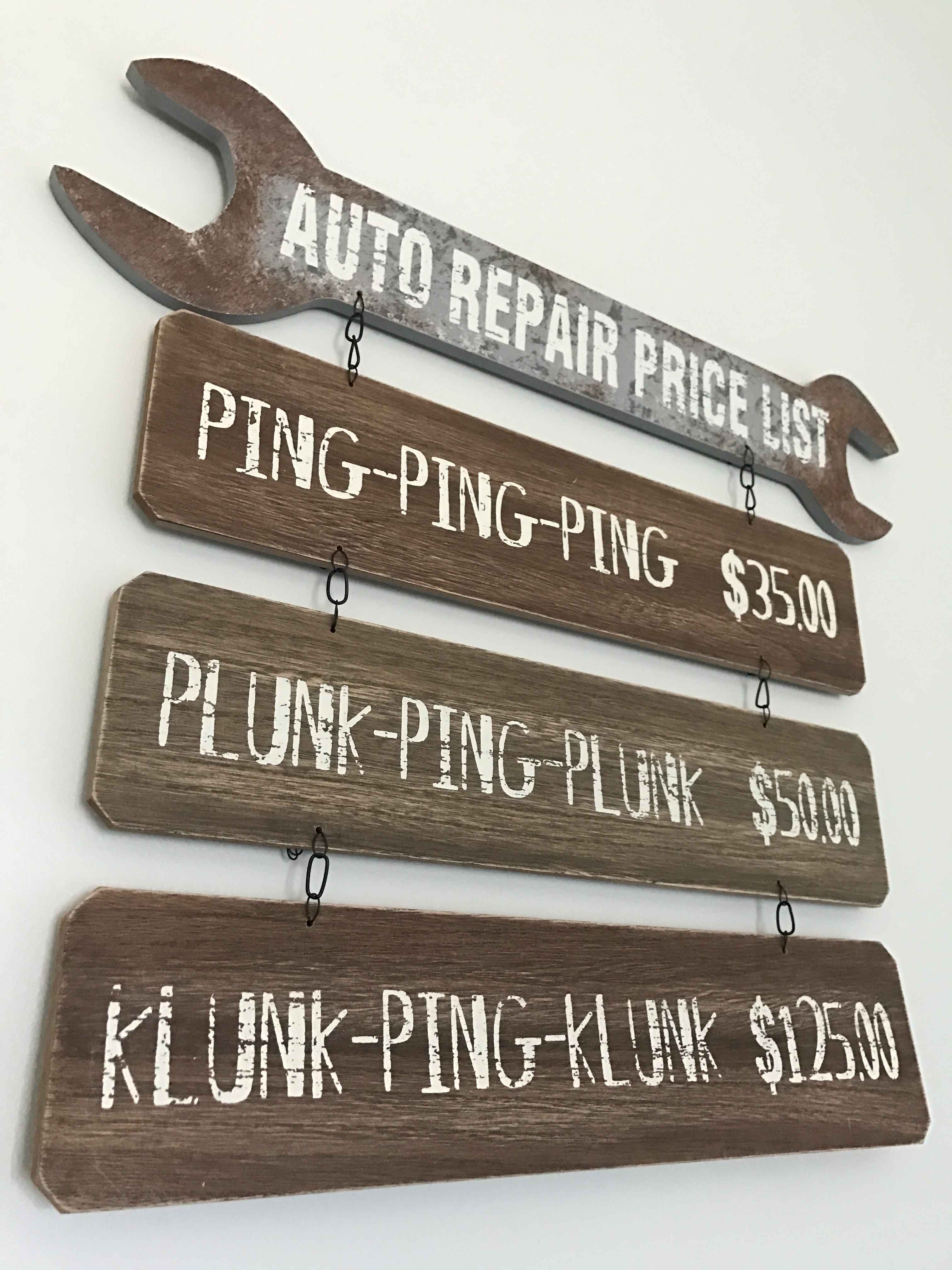 auto repair price list wall decor