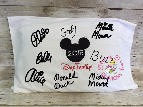 Disney Character Signatures on a pillow case