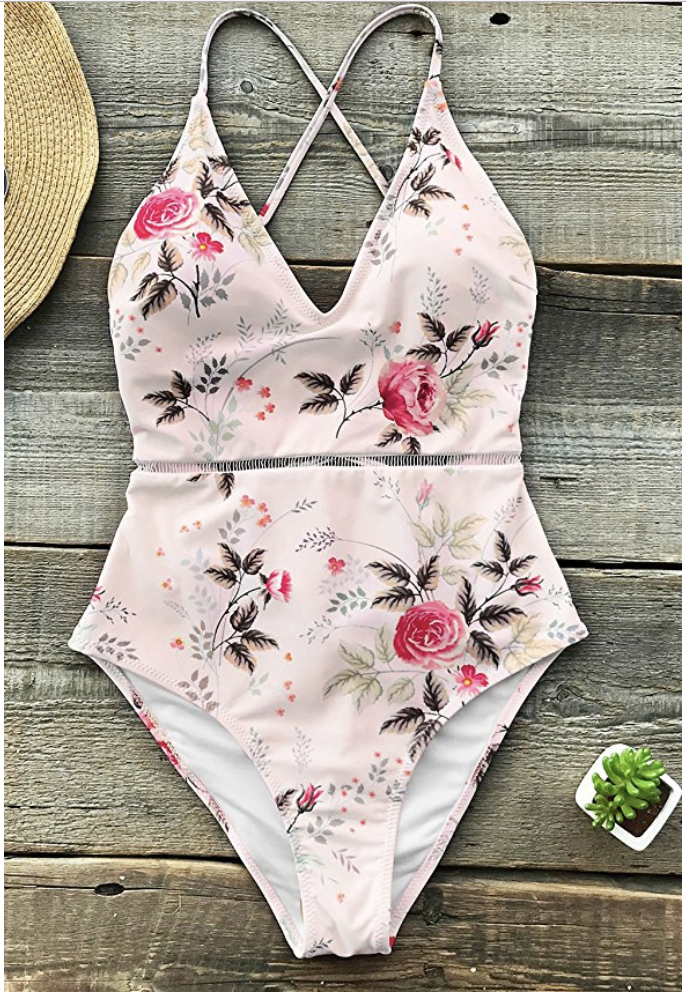 Pastel floral one piece bathing suit for moms
